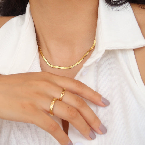 18K Gold Herringbone Chain Necklace