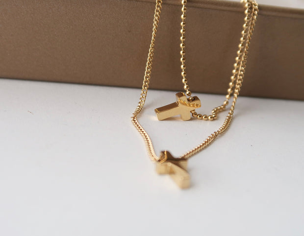 18K Gold Double Cross Necklace