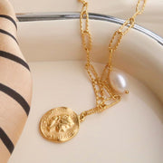 18K Gold Pearl Coin Necklace