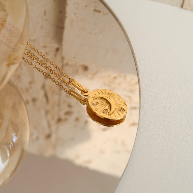 18K Gold Oval Moon CZ Necklace