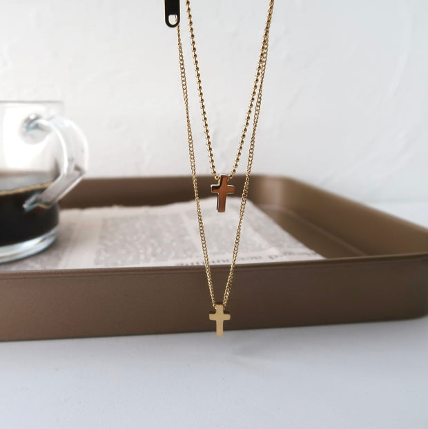 18K Gold Double Cross Necklace