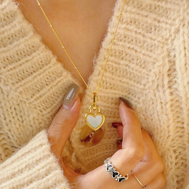 18K Gold Double-sided Heart Pendant Necklace