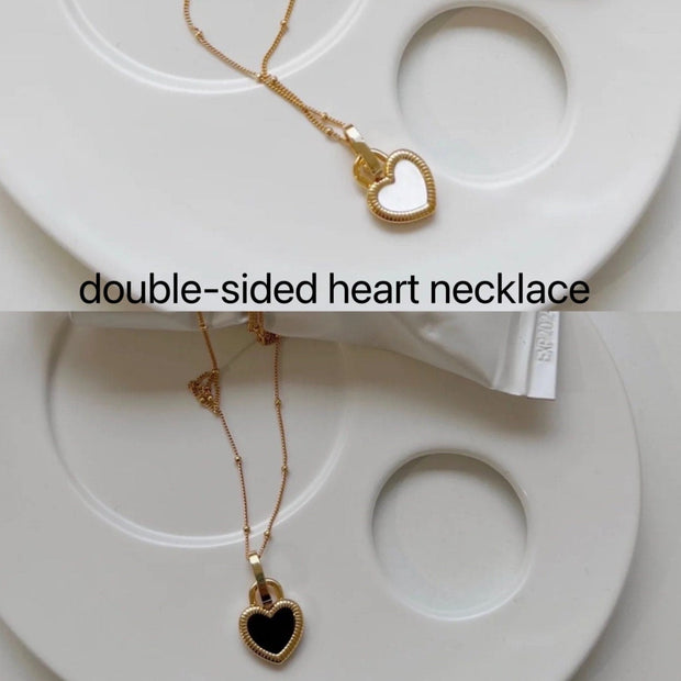 18K Gold Double-sided Heart Pendant Necklace