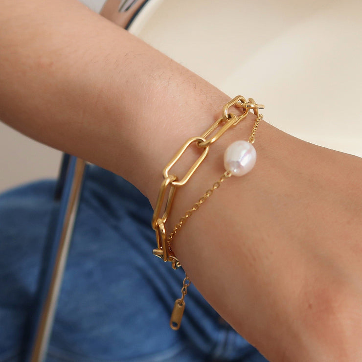 18K Gold Double Layer Pearl Bracelet