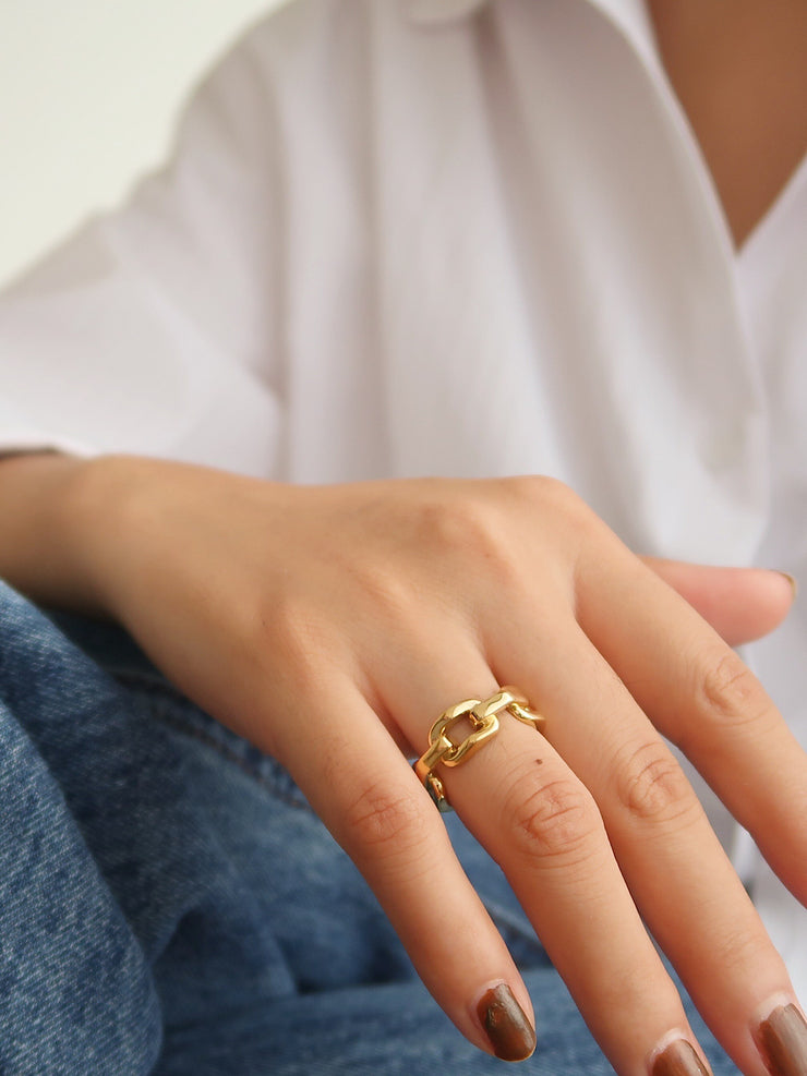 18K Gold Plated Plain Chain ring, Dainty gold ring, Gold Statement ring, Chunky Gold ring, Gold Dome ring, Hypoallergenic ring