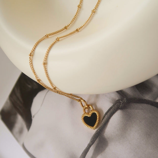 18K Gold Double-sided Heart Pendant Necklace