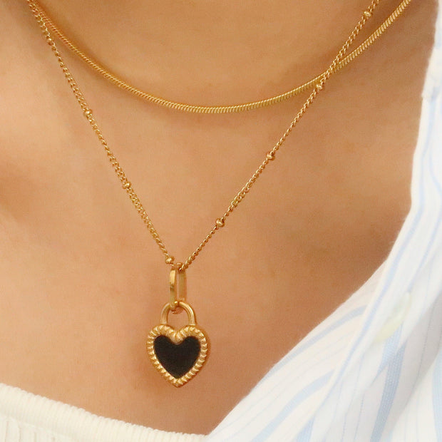 18K Gold Double-sided Heart Pendant Necklace