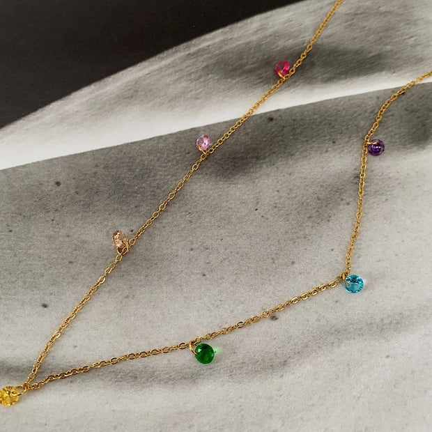 18K Gold Rainbow Zircon Chain Necklace