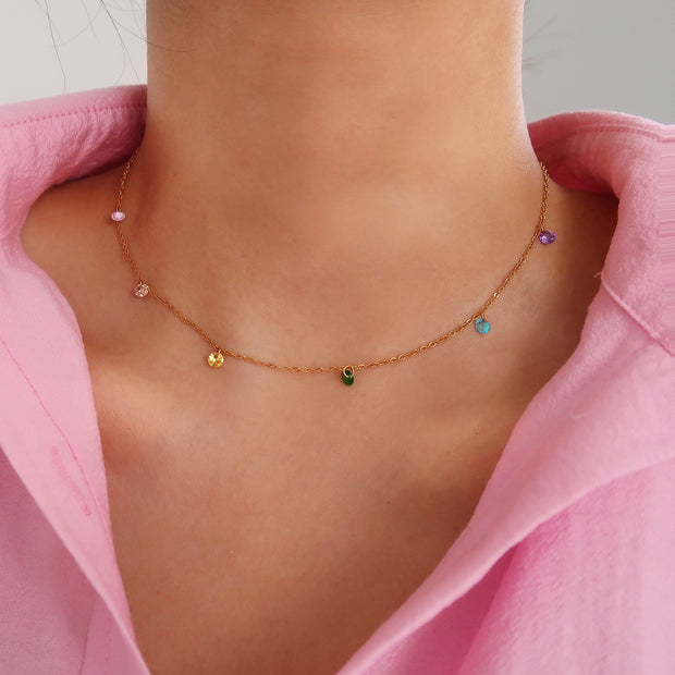 18K Gold Rainbow Zircon Chain Necklace