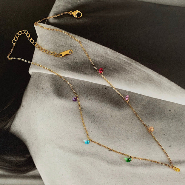 18K Gold Rainbow Zircon Chain Necklace