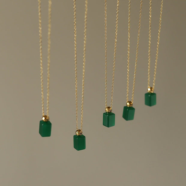 18K Gold Green Emerald Charm Necklace