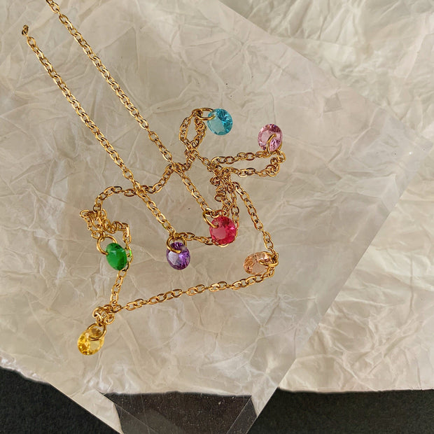 18K Gold Rainbow Zircon Chain Necklace