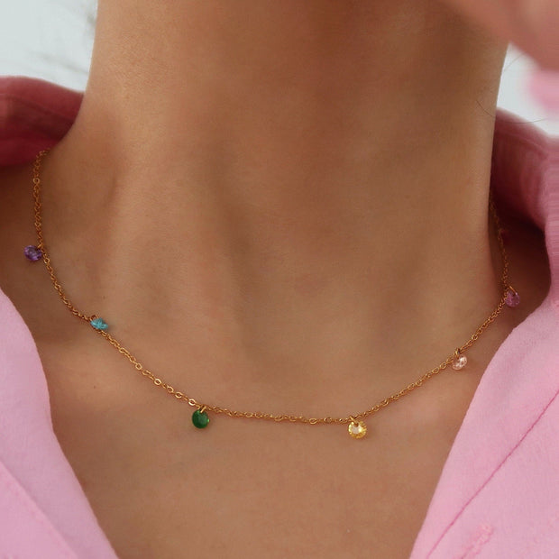 18K Gold Rainbow Zircon Chain Necklace