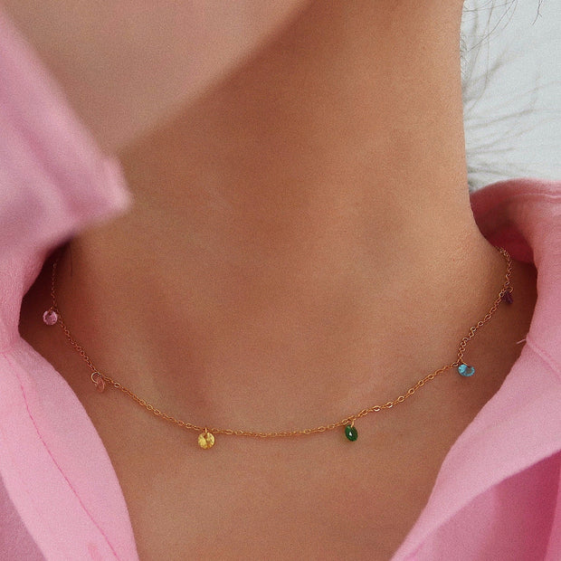 18K Gold Rainbow Zircon Chain Necklace