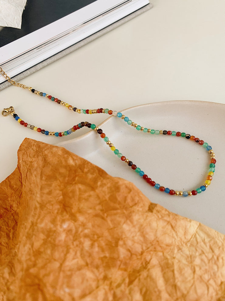 18k Gold Nature Agate Rainbow Necklace