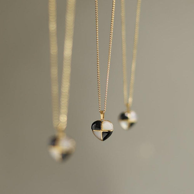 18K Gold Checkerboard Heart Necklace