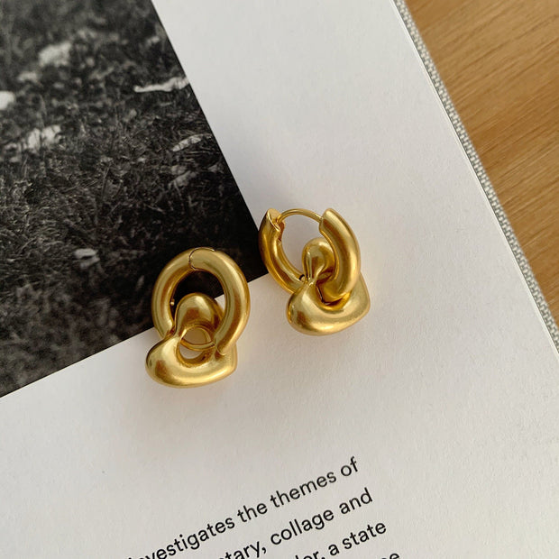 18K Gold Matte Heart Earrings