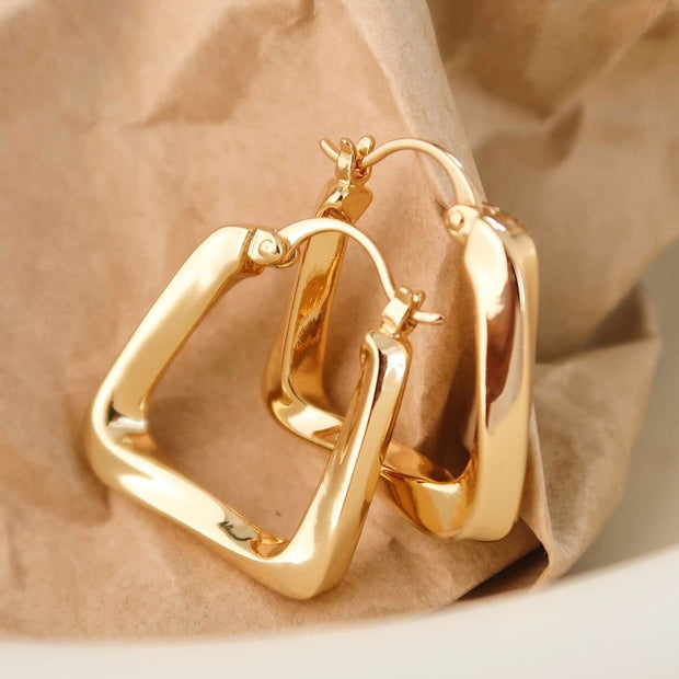 18K Gold Irregular Hoop Earrings