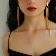 14K Gold Tassel Long Drop Earrings