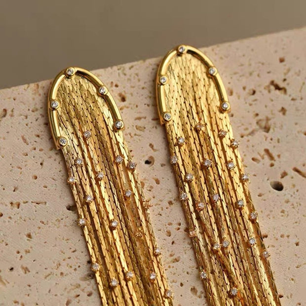 14K Gold Long Tassel Earrings