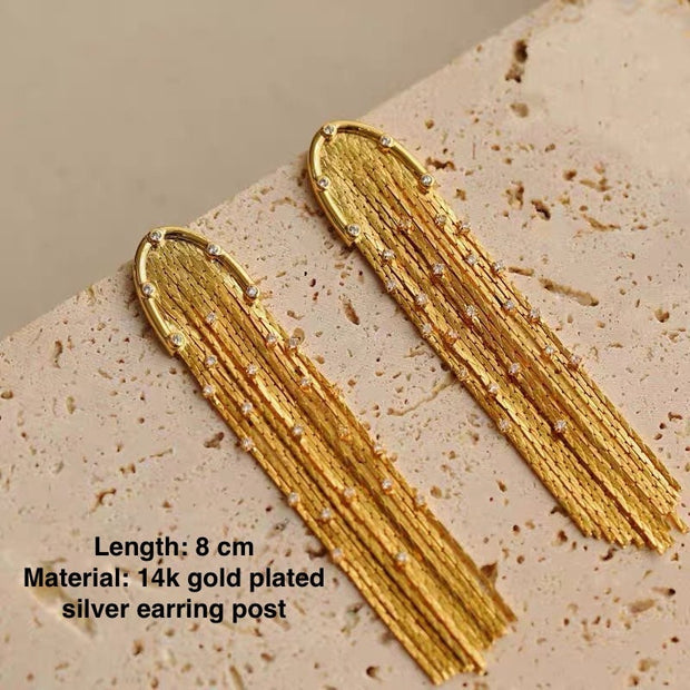 14K Gold Long Tassel Earrings