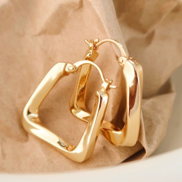 18K Gold Irregular Hoop Earrings