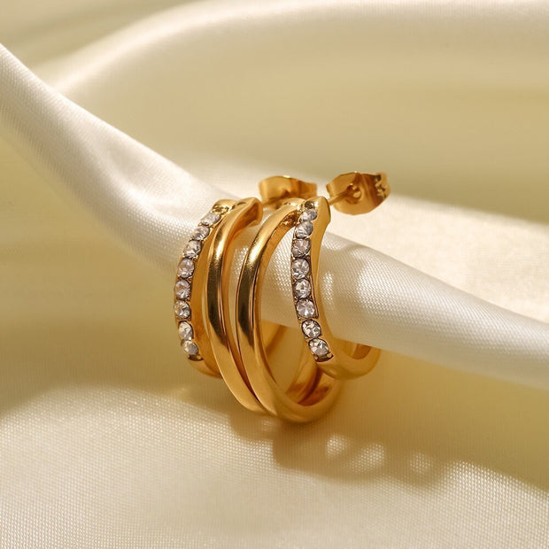 18K Gold Double Hoop Earrings with Pearl/CZ