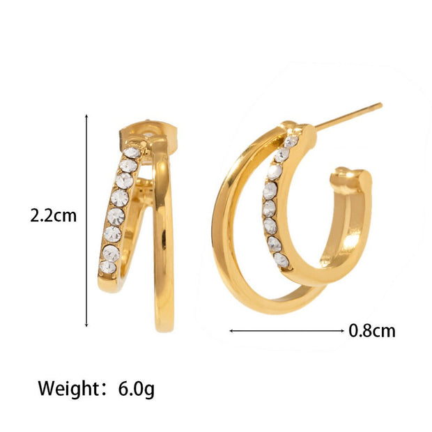 18K Gold Double Hoop Earrings with Pearl/CZ