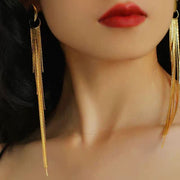 14K Gold Tassel Long Drop Earrings