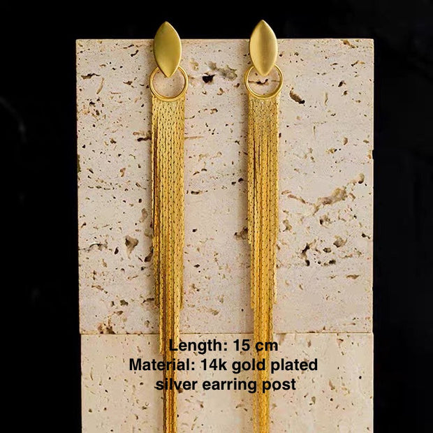 14K Gold Tassel Long Drop Earrings