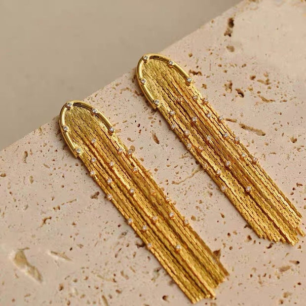 14K Gold Long Tassel Earrings