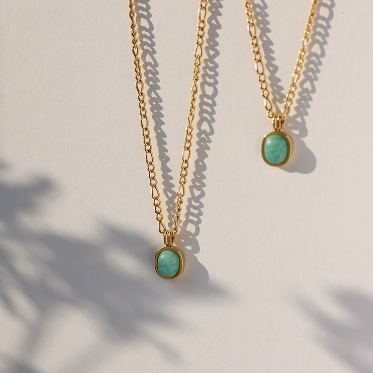 18k Gold Green Necklace; Nature Amazonite Necklace; Round Green Pendant necklace; charm necklace; water resistant; gift for her