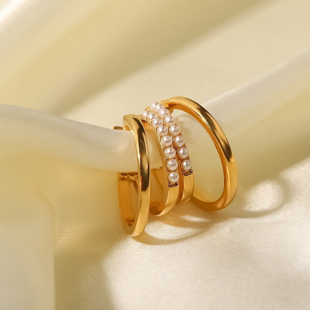 18K Gold Double Hoop Earrings with Pearl/CZ