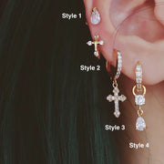 18k Gold Water Drop Huggie Hoops; Gold CZ Stone Tiny Hoops; Gold Vermeil; Hypoallergenic; water-resistant; Cartilage;Conch; Daith