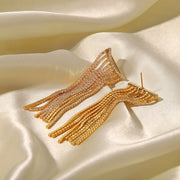 18k Gold Plated Tassel Earring; Water-resistant Long drop Tassel Earring; Hypoallergenic Medium Weight Gold Dangle Earring