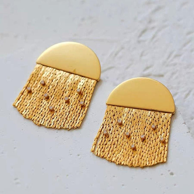 18K Gold Bar Long Tassel Earrings