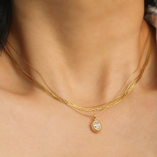 18K Gold Vintage Style Oval Zircon Necklace