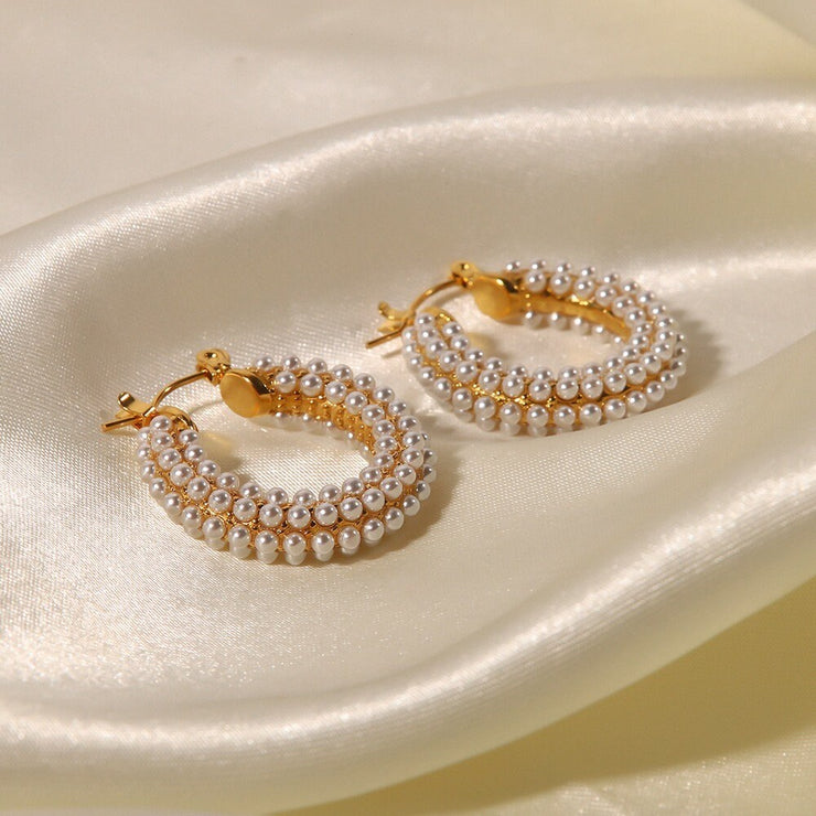 18k Gold Plated Pearl Hoop Earring; Pearl Huggies; Gold Pearl Hoops; Gift for her; Tarnish Free; Minimalist