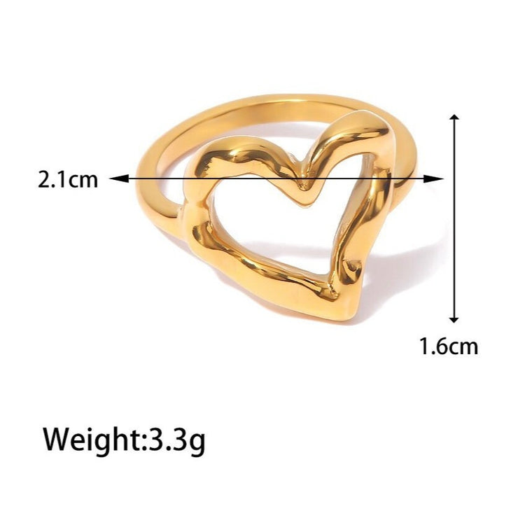 18K Gold Hollow Heart Ring