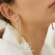 18k Gold Plated Tassel Earring; Water-resistant Long drop Tassel Earring; Hypoallergenic Medium Weight Gold Dangle Earring