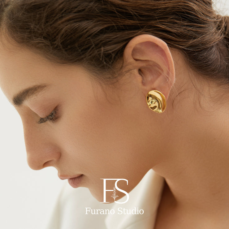 18k Silver Glossy Stud Earring; Irregular Round Beaded Earring Stud; Shiny Silver Statement Earring; Tiny Minimalist Emerald Stud Earring