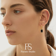 18K Gold Black Stone Earrings