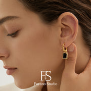 18K Gold Black Stone Earrings