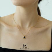 18K Gold Black Onyx Pendant Necklace