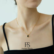 18K Gold Black Onyx Pendant Necklace