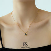 18K Gold Black Onyx Pendant Necklace