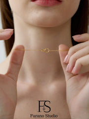 Gold Linked Circle Pendant, Friendship Necklace, Non Tarnish Interlocking Pendant, Round Ring Shaped Necklace