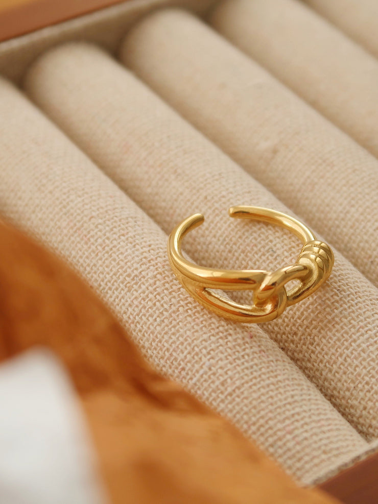 18K Gold Plated Knot ring, Open End Band Ring, Chunky gold ring, Stackable Layering ring, Gold Statement ring, Water resistant ring